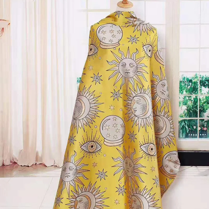 5 ярдов Высокое качество пряжа окрашенная солнце/Луна дизайн платье из жаккардовой ткани жаккардовая вышивка кружевная ткань для моды одежды