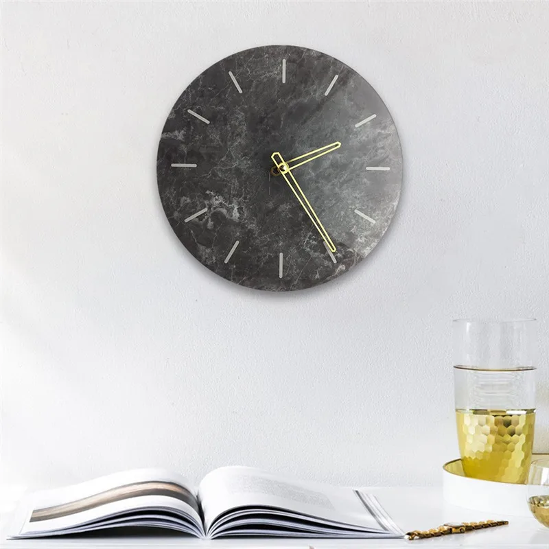 28 см мраморные черные бесшумные настенные часы в стиле Nodic, минималистичные круглые часы для дома, украшения для гостиной, товары для дома