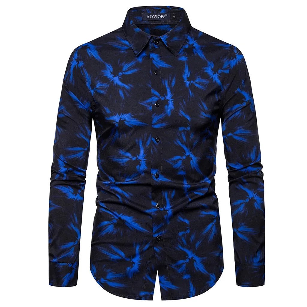 

Luxury Brand Men Shirt Breathable Vintage Print Slim Fit Tops Social Business Shirts Turn Down Collar Long Sleeve Button Camisa