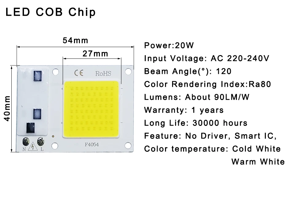 COB LED lamp Bead Chip AC 220V LED Bulb 10W 20W 30W 50W IP65 High Power Smart IC DIY Flood light Bulb Spotlight Outdoor Chip