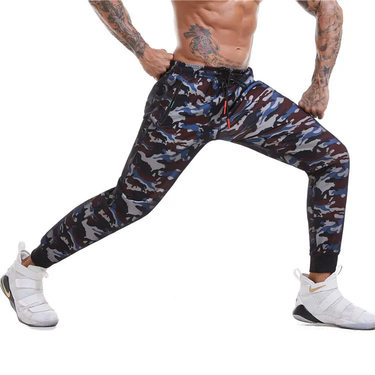 New Style Fitness Running Training Men Slim Fit Elasticity Sweat Beam Leg Camouflage Lace-up Sports Outdoor Trousers