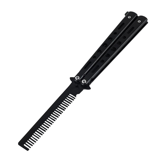 Comb Stainless Steel Practice Training Butterfly Knife Comb Beard Moustache Brushe Salon Hairdressing Styling Tool