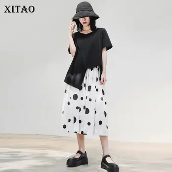 

XITAO Niche Sense of Design Elastic Waist A Line Loose Print Skirt Temperament 2020 Summer Small Fresh Women Skirt New DMY5159
