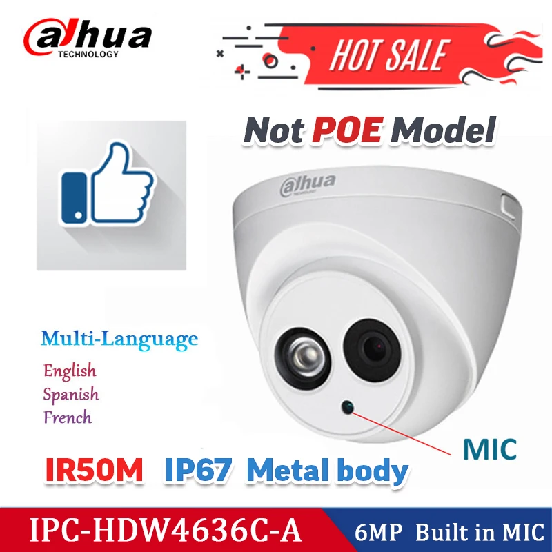 Dahua IP камера безопасности HDW4636C A 6 МП Встроенный микрофон 4 купольная CCTV HDW4438C 2MP 1080HD