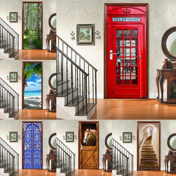 

3D Door Sticker Self Adhesive Waterproof Wallpaper for Doors Living Room Bedroom Poster DIY Home Decor Mural Decals deursticker