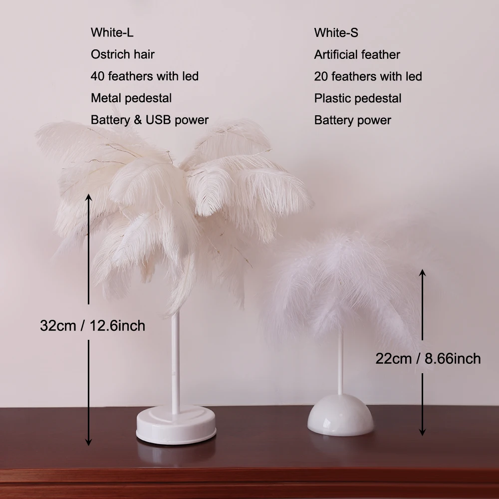 LED Fairy Feather Lamp Desk Decorative Table Lamp Remote Control for Home Livingroom Bedroom Girl Room Wedding Decor Night Light