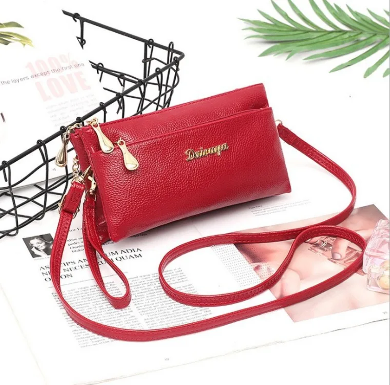 

2019 New Style WOMEN'S PU Messenger Bag Embossed Leather Double Zip Shoulder Clutch Bag Large Capacity Stall Wandering Peddler