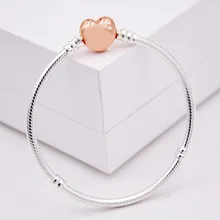 Аутентичный 925 пробы серебряный браслет с подвеской в виде сердца и розы, браслет-цепочка в виде змеи, браслет с подвеской из бисера, ювелирное изделие для самостоятельной сборки