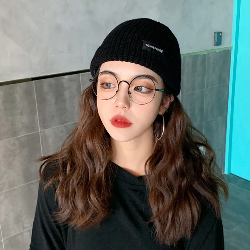 Черный Женская вязаная шерстяная шапка унисекс, кепка, купол, gorro, harajuku, регулируемая надпись, винтажная, для взрослых, на каждый день, броня, гусь, земля, костюм, деталь bf - Цвет: Черный