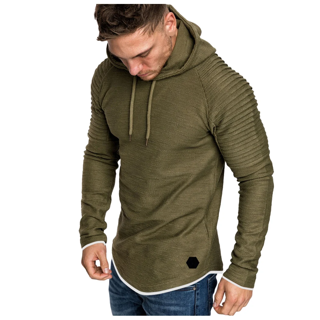 Мужские толстовки с капюшоном, толстовки, Осенние, плиссированные, облегающие, реглан, с длинным рукавом, с капюшоном, топы, мужские, однотонные, с капюшоном, пуловер, мужская верхняя одежда, топы
