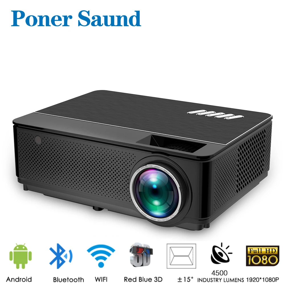 

Poner Saund M6 Projector 1920x1080 Full HD Full Color Wireless WiFi Android 6.0 Support Multi-Screen Beamer 3D Video Proyector