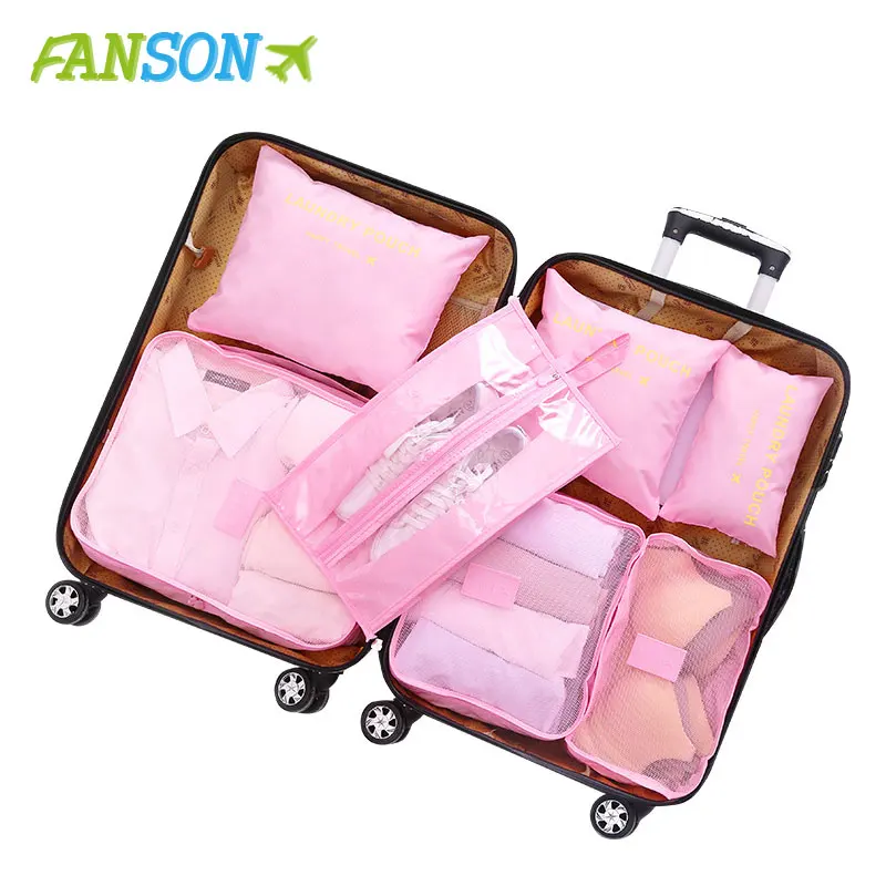 FANSON 7 шт./компл. Женская дорожная сумка Одежда Нижнее белье Бюстгальтер куб для упаковки органайзер для багажа сумка большая емкость сумки - Цвет: Розовый
