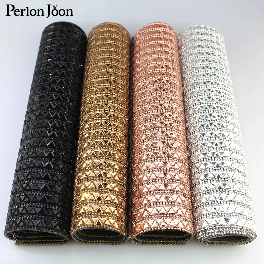 24*40cm Trianglses Glas Strass Mesh Trimmen Hotfix kristall Stoff Blätter Strass DIY cut Applique Für Kleid Handwerk TR071