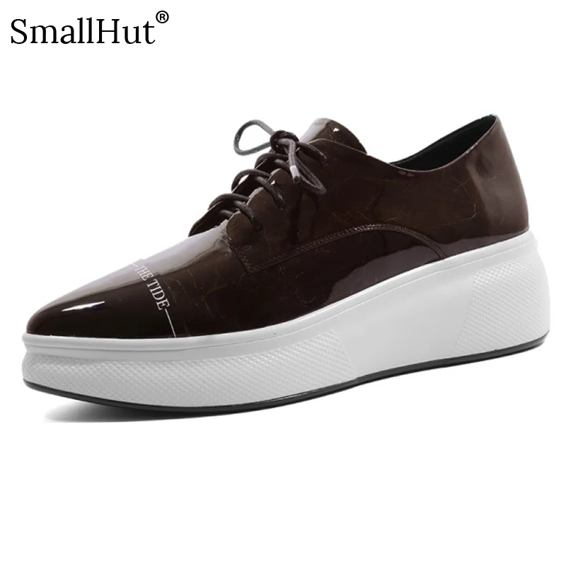 

Patent Leather Flat Platform Women Shoes G022 New Fashion Spring Autumn Black Yellow Silver Lace Up Pointed Toe Ladies Shoes