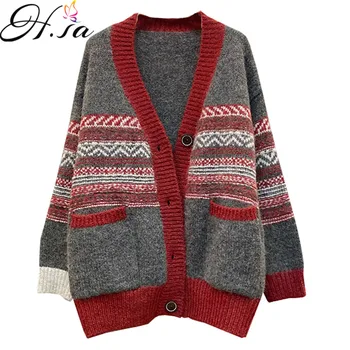 

H.SA 2020 Women Warm Thick Cardigans Oversized Retro Sweater Cardigans Chinese Style Warm Knitting Jacket Long Caridgan Poncho
