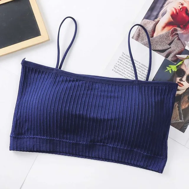 Summer Women Sling Tube Top Sexy Bra Top Breathable Chest Pad Wearing Underwear Seamless Ice Silk Breast Wrap Lingerie Female royal blue