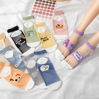 

Women Cartoon Animal Short Sock Mesh Breathable Transparent Silk Socks Summer Female Cute Elastic Ultra-Thin Sheer Ankle Sock