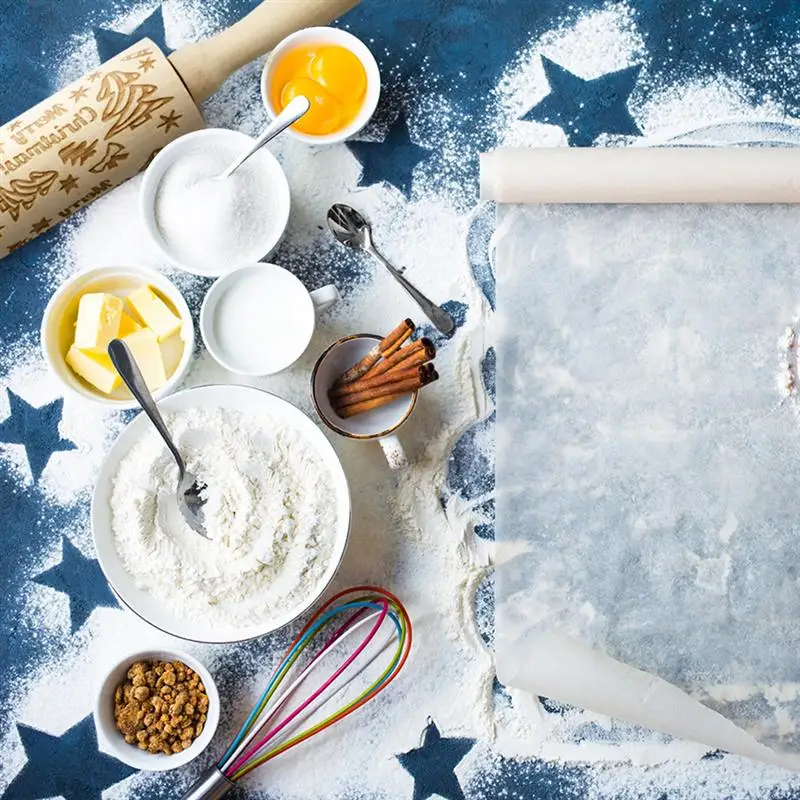 3D Christmas Embossing Rolling Pin Moose Snowflake Pattern Bake Cookie Biscuit Engraved Roller for Home DIY Bakery Cake Shop