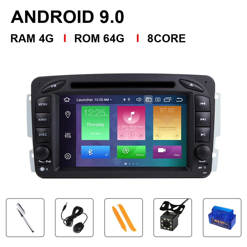 8 Core 64ROM OBD Cam Ips DSP 4 Гб ram 2din Android 9 автомобильный dvd-плеер для Mercedes Benz CLK W209 W203 W463 W208 Multimeida gps Радио стерео аудио камера - Цвет: 8 Core 64ROM OBD Cam