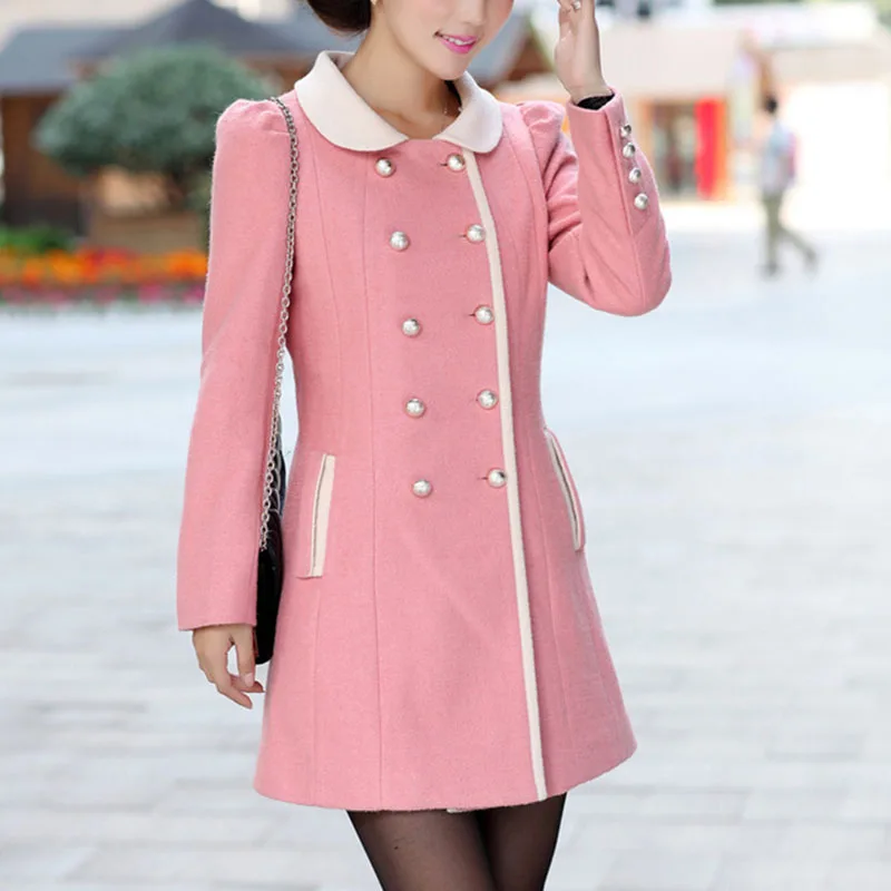 Pink Winter Wool Coat Women Thick Warm Long Wool Blends Coats Elegant Ladies Furry Collar Woolen Coats Jackets Abrigos Mujer Invierno - Цвет: Pink