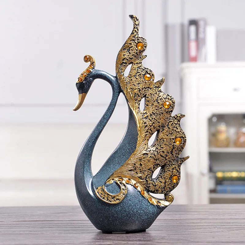 A Pair Golden Swan Sculpture Statue Living Room TV Cabinet Ornaments Wedding Gift for Friends Lovers Home Decoration Accessories