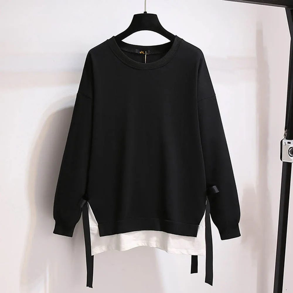 

150Kg Plus Size Women's Autumn Loose O-neck Sweatshirts Bust 157cm 6XL 7XL 8XL 9XL 10XL Casual Long-Sleeved Fake Two-piece Top