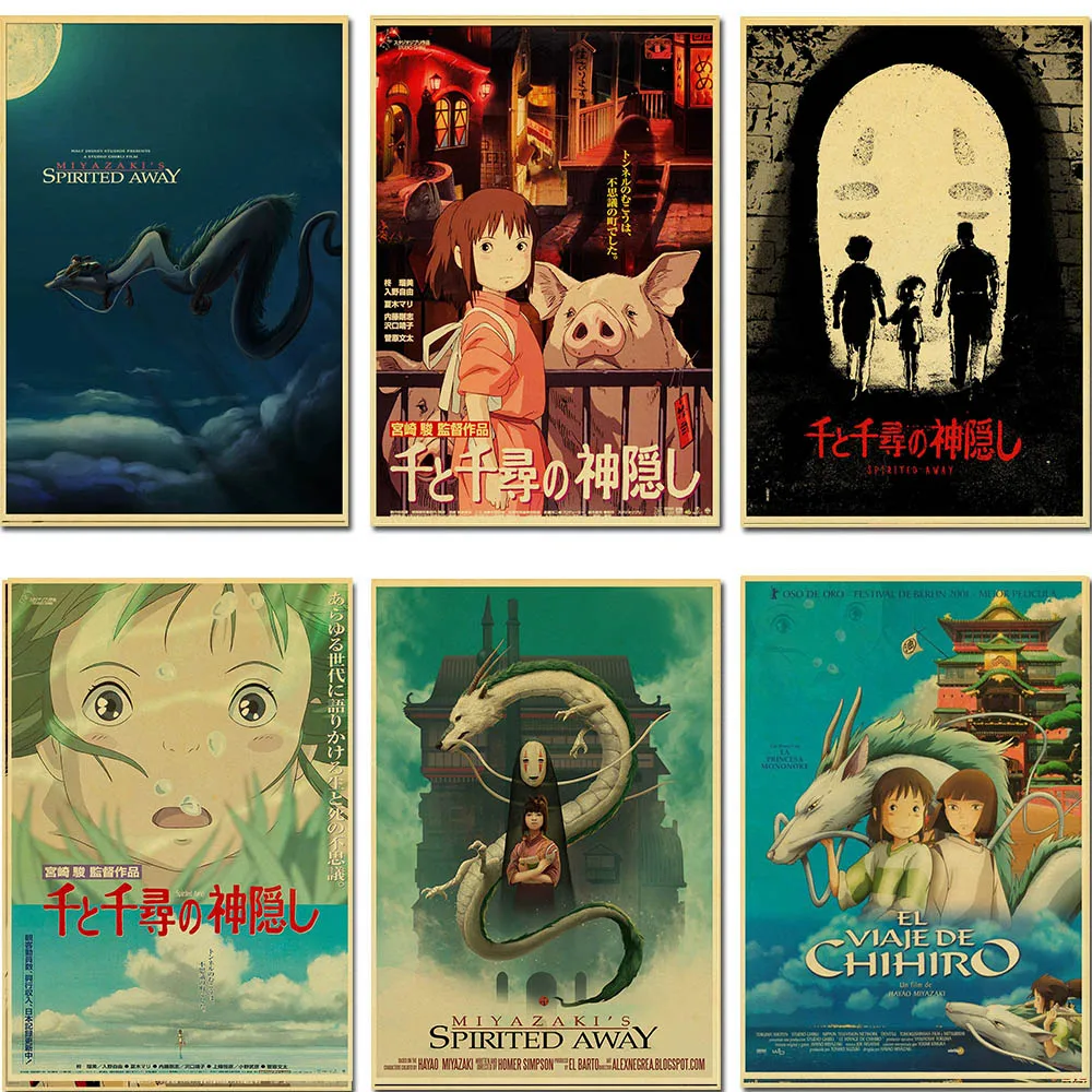 Ghibli Miyazaki Hayao animation Spirited Away Retro Poster Vintage poster Wall Decor For Home Bar Cafe forkid room