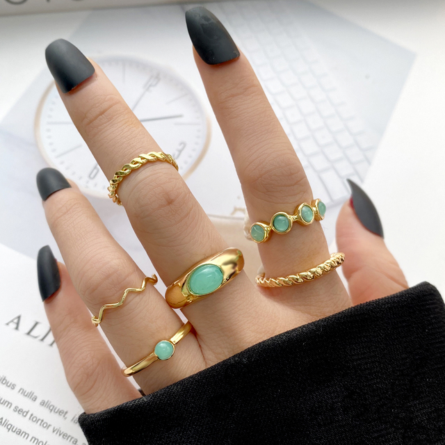 Gothic Heart Ring Set for Women Flame Pentagram Vintage Spades Ace Silver Plated Retro Charm Billiards Finger Jewelry