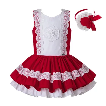 

Pettigirl 2020 White And Red Girls Princess Dress With Headwear Sleeveless Wedding Baby Party Dress Kids Summer Clothes
