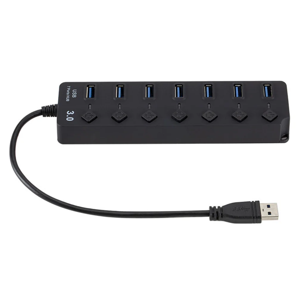 Usb-хаб, портативный, 5 Гбит/с, передача данных, 3,0, аксессуары, светодиодный светильник, адаптер питания, вкл. Выкл. Переключатель, высокая скорость, с кнопкой, 7 портов, ПК