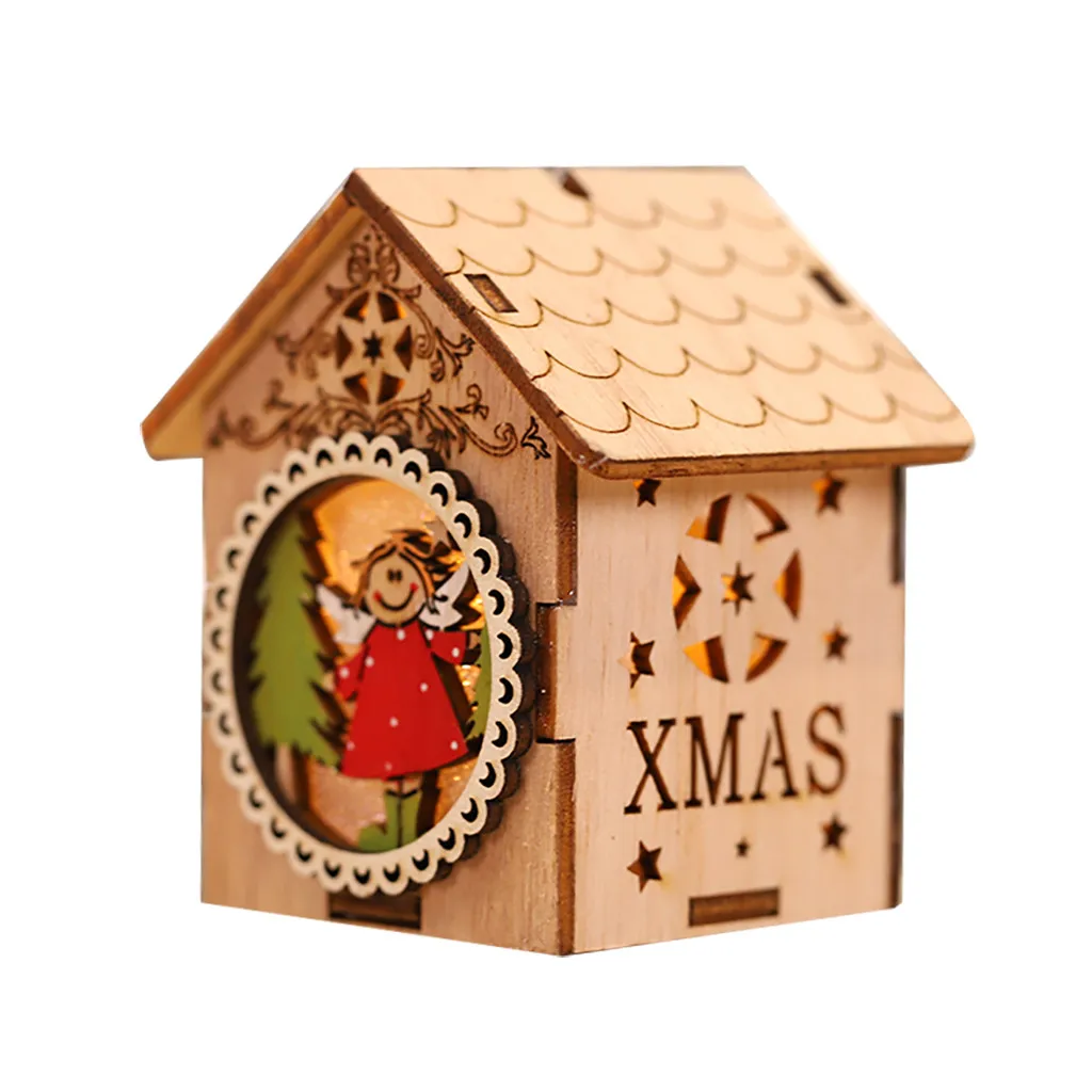1 шт. праздничный светодиодный светильник деревянный дом Рождественская елка подвесная подвеска лось Санта Клаус Снеговик украшения Рождественская елка Декор# BL5 - Цвет: B