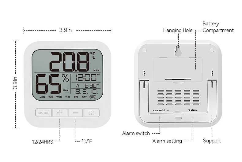 Цифровой Температура влажности Будильник измерения будильник со звуковым сигналом Функция 12/24 часа в сутки, указание даты, счетчик недель стол Спальня будильник