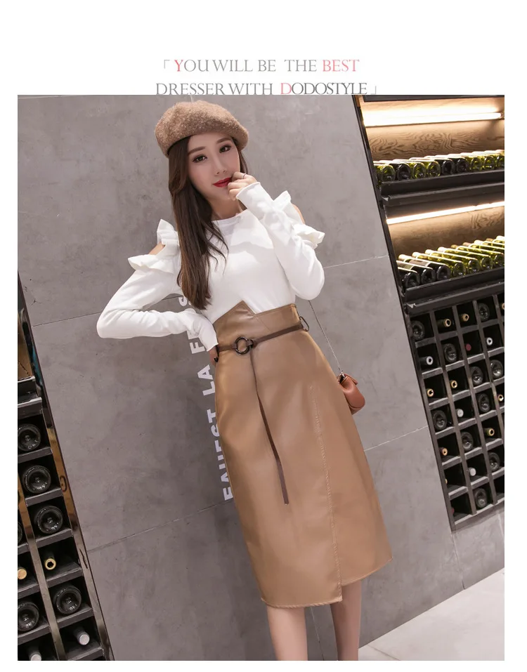 autumn winter bodycon skirt leather women fashion high waist ladies work skirts pu leather tutu faldas elegant skirt