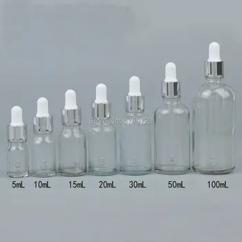 

10pcs 5ml to 100ml clear Glass Dropper Bottle Reagent Pipette with silver circle White suction head for school Lab experiment