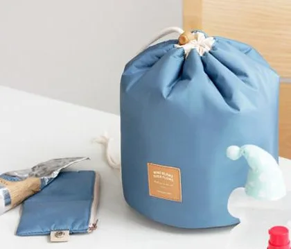 string travel multi-function cylinder waterproof makeup bag to receive a customizable toiletry bags can be customized - Color: Blue