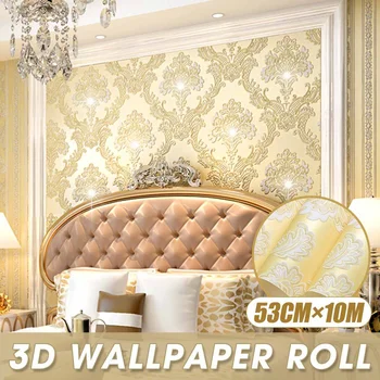 

Gold 3D Damask Embossed Wallpaper Roll Home Decoration Living Room Bedroom Wall Coverings Luxury Wall Paper Decor