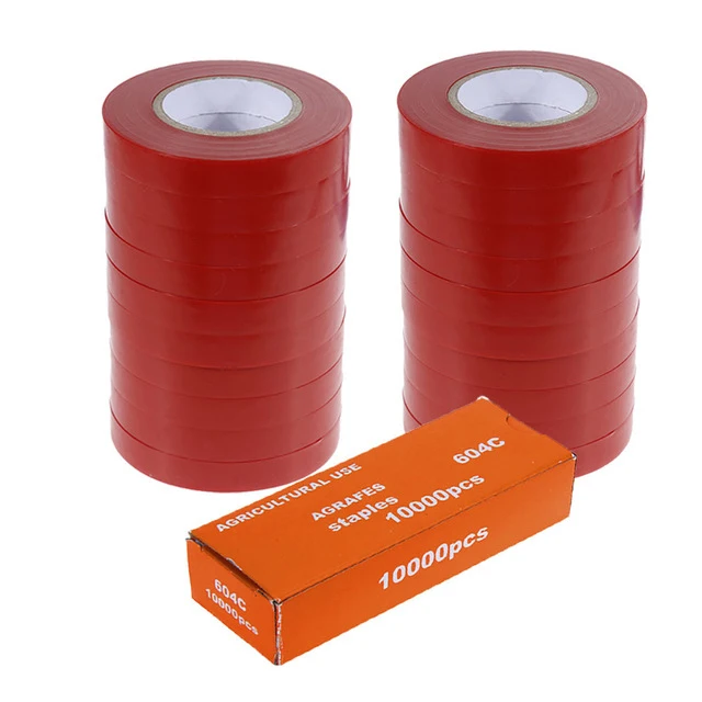 20red tapes staples Садовые инструменты, машина для завязывания растений, ветка, ручная завязывающая машина, Tapetool Tapener, упаковочная машина для обвязки овощей - Цвет: 20red tapes staples