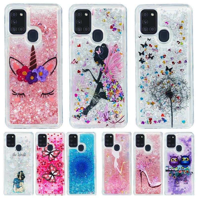 Чехол для Samsung Galaxy A21S мягкий чехол A21s A 21S SM-A217F с жидкими блестками | Мобильные
