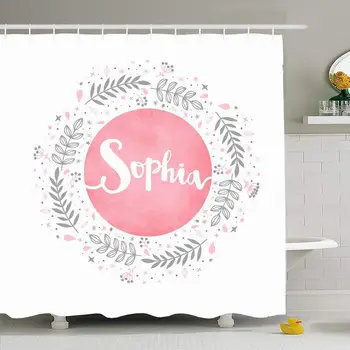 

Shower Curtain Set with Hooks 66x72 Baby Girl Name Calligraphy Lettering Cute Woman Identification Lady Tag Nature Signs Symbols