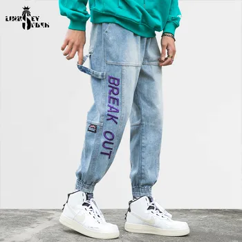 

Lindsey Seader Hiphop Denim Cargo Pants Jeans Pockets Men Harajuku Streetwear Joggers Pant Jeans Letters Trousers Men Fashion