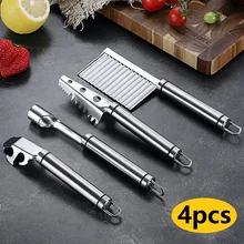 Кухонные гаджеты, 4 шт., аксессуары Kichen, кухонные инструменты из нержавеющей стали, скалер для рыбы, волнистые морщинки, яблони, инструмент для захвата посуды