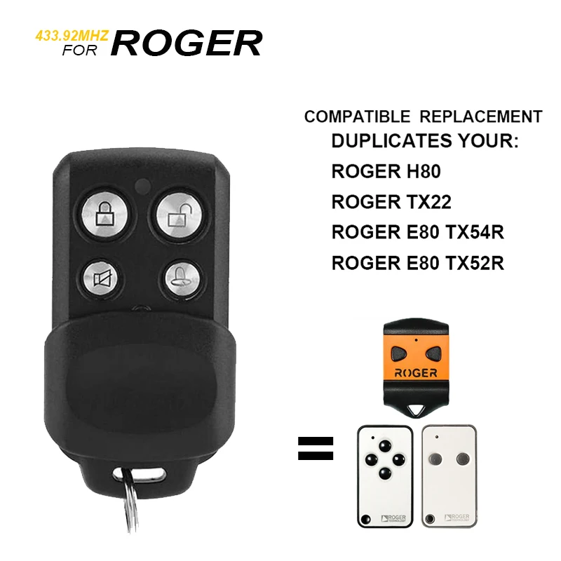 ROGER H80 TX22 E80 TX52R TX54R TX1 TX10 Control remoto para puerta de garaje duplicador de Roger Control remoto 433MHz Clon