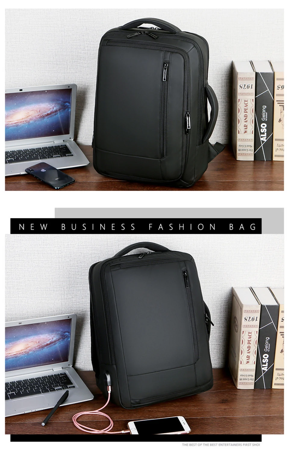 15.6 Inch Laptop Backpack Business Men Backpacks Male Notebook Waterproof Backpacking USB Charging Travel Bagpack OL Black Bags (16)