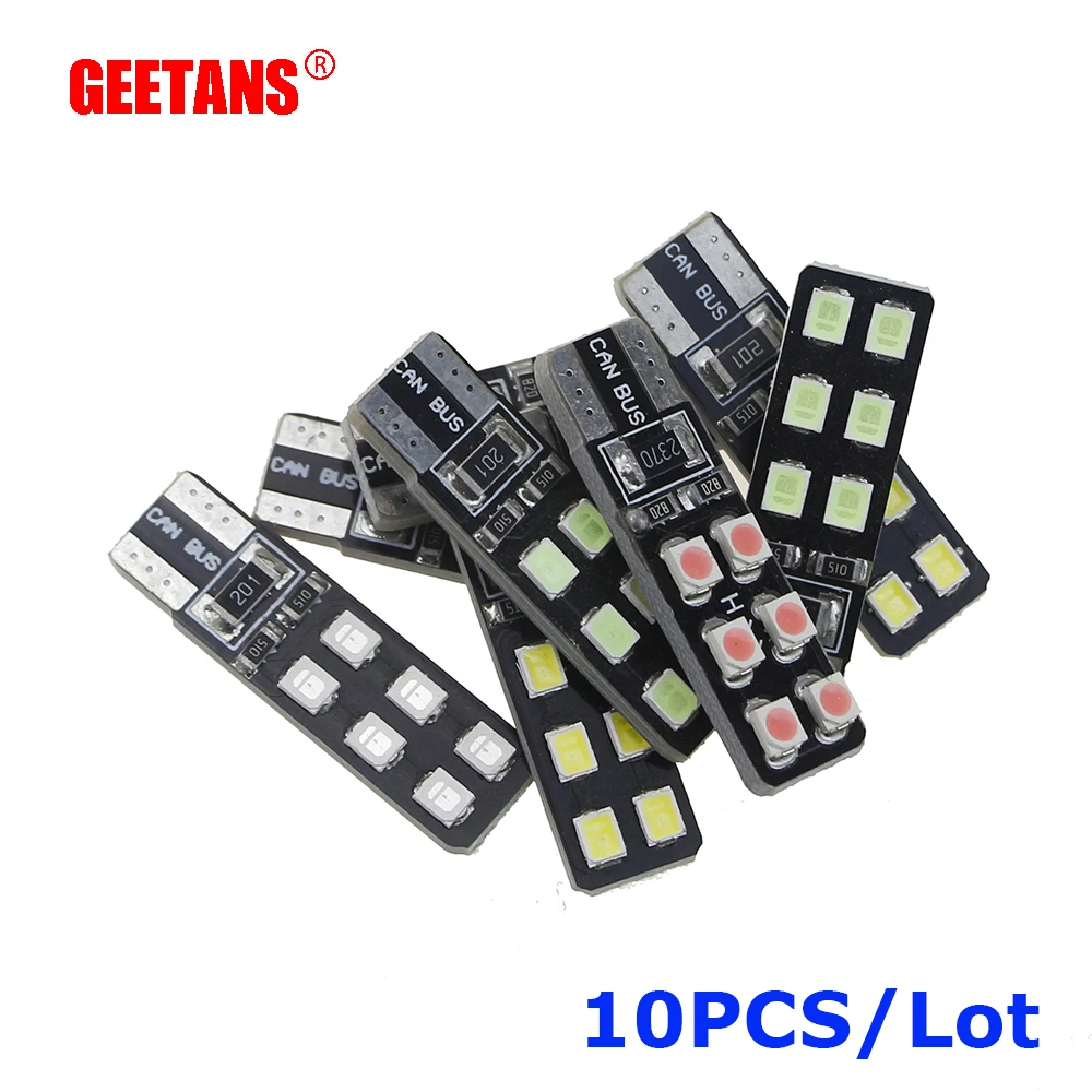 Автомобильные светодиодсветильник лампы GEETANS высокой мощности 10 шт. HID COB T10 12SMD 2835
