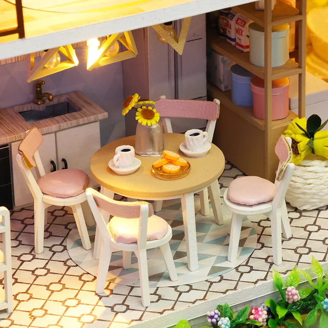 Handmade Child Doll 44cm Creativity Sand Table House Kit L901Miniatures Villa Toy Diy Miniature Dollhouse Furnitures Miniatura 4