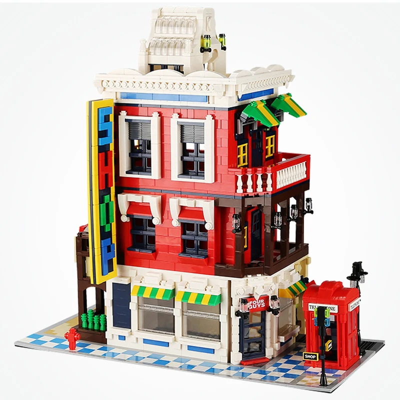 2332 шт создатель города угловой магазин передовые модели модульные здания архитектурные блоки вид на улицу города игрушки для детей