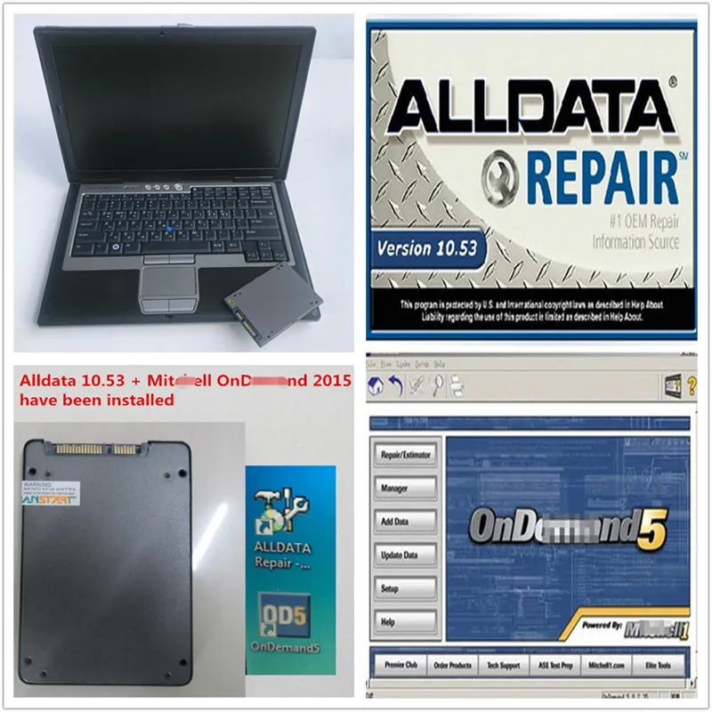 Подержанный ноутбук D630 с 1000GB SSD программное обеспечение для ремонта автомобиля Alldata V10.53+ Mitchell ondemand 5 программное обеспечение для ремонта автомобиля