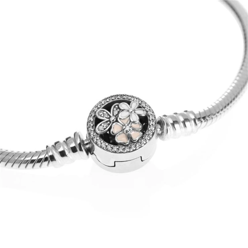 BBee 925 Серебряный Модный Цветочный браслет, сделай сам, цепочка из змеиных костей, браслет Pandora, женские круглые ювелирные изделия