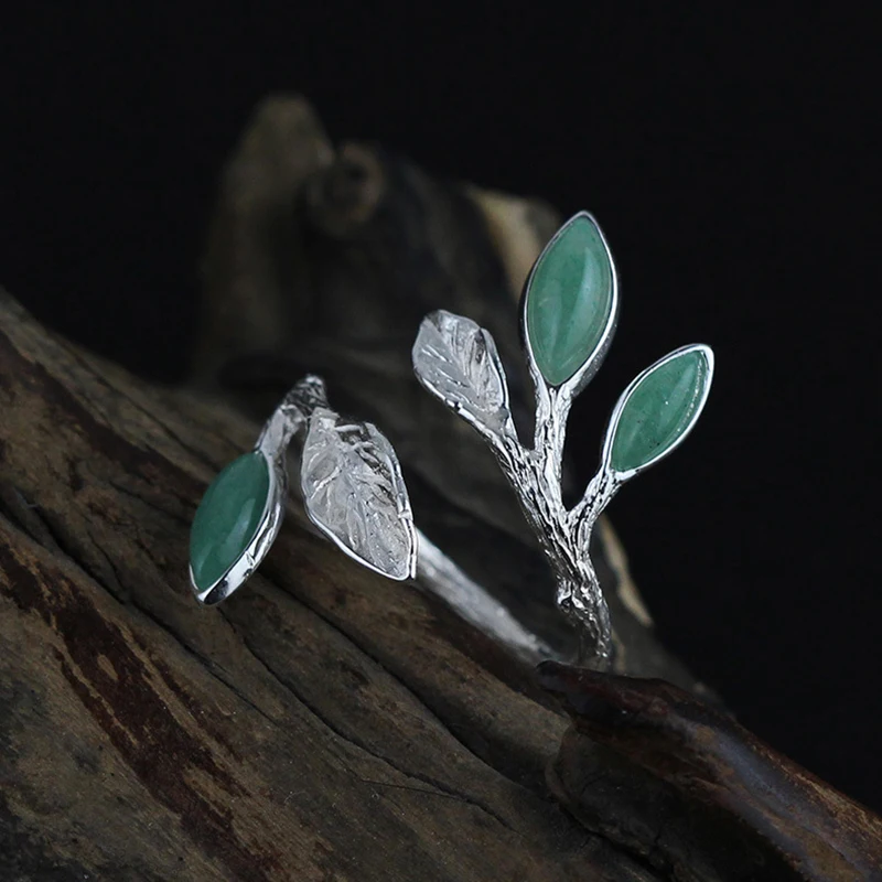 

Joseph Mola Real 925 Sterling Silver Handmade Natural Stone Spring in the Air Leaves Rings For Women Elegance Fine Jewelry Gift