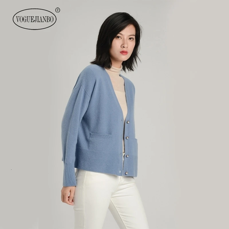 Spring 2020 new temperament buckle knitted cardigan women's V-neck 100% pure wool women's clothing maglioni donna ropa mujer